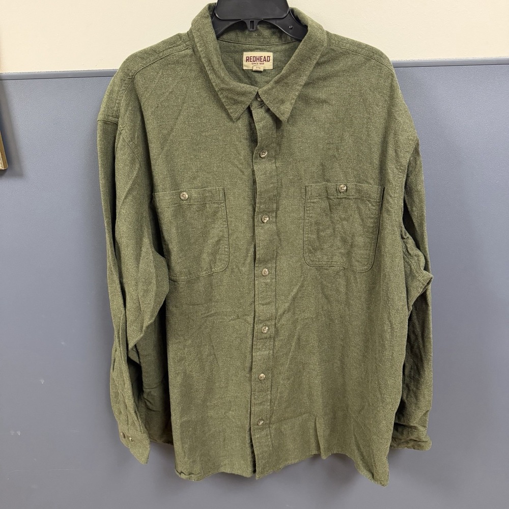 RedHead Mens 3XL Dark Green Heavy Cotton Flannel Button Work Shirt Long Sleeve